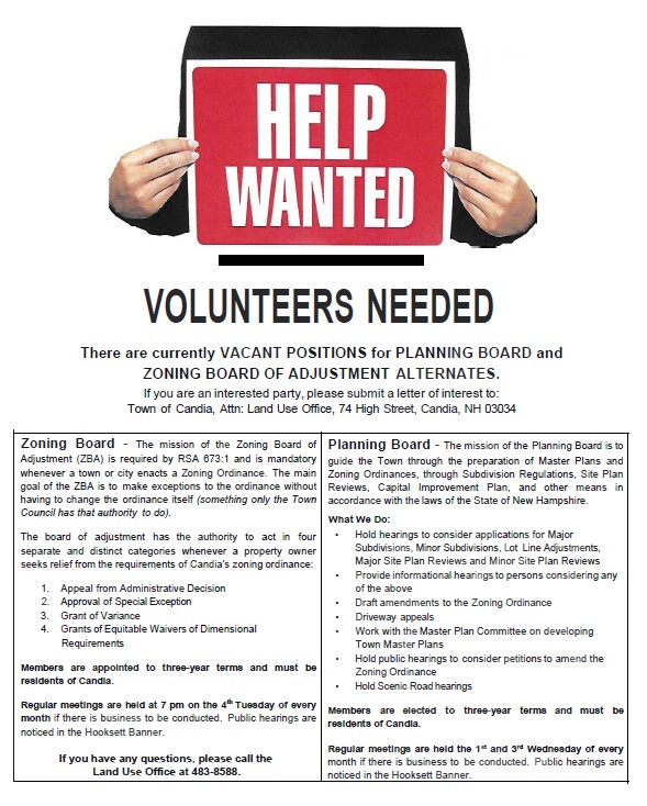 Volunteers Needed for Planning Board and ZBA