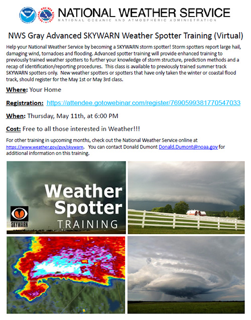 National Weather Service Gray Advanced SKYWARN Weather Spotter Training (Virtual)