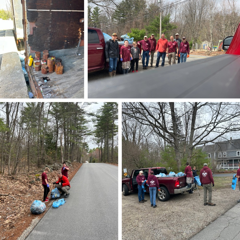 Scout Troop 120 pick up litter on Candia roads.